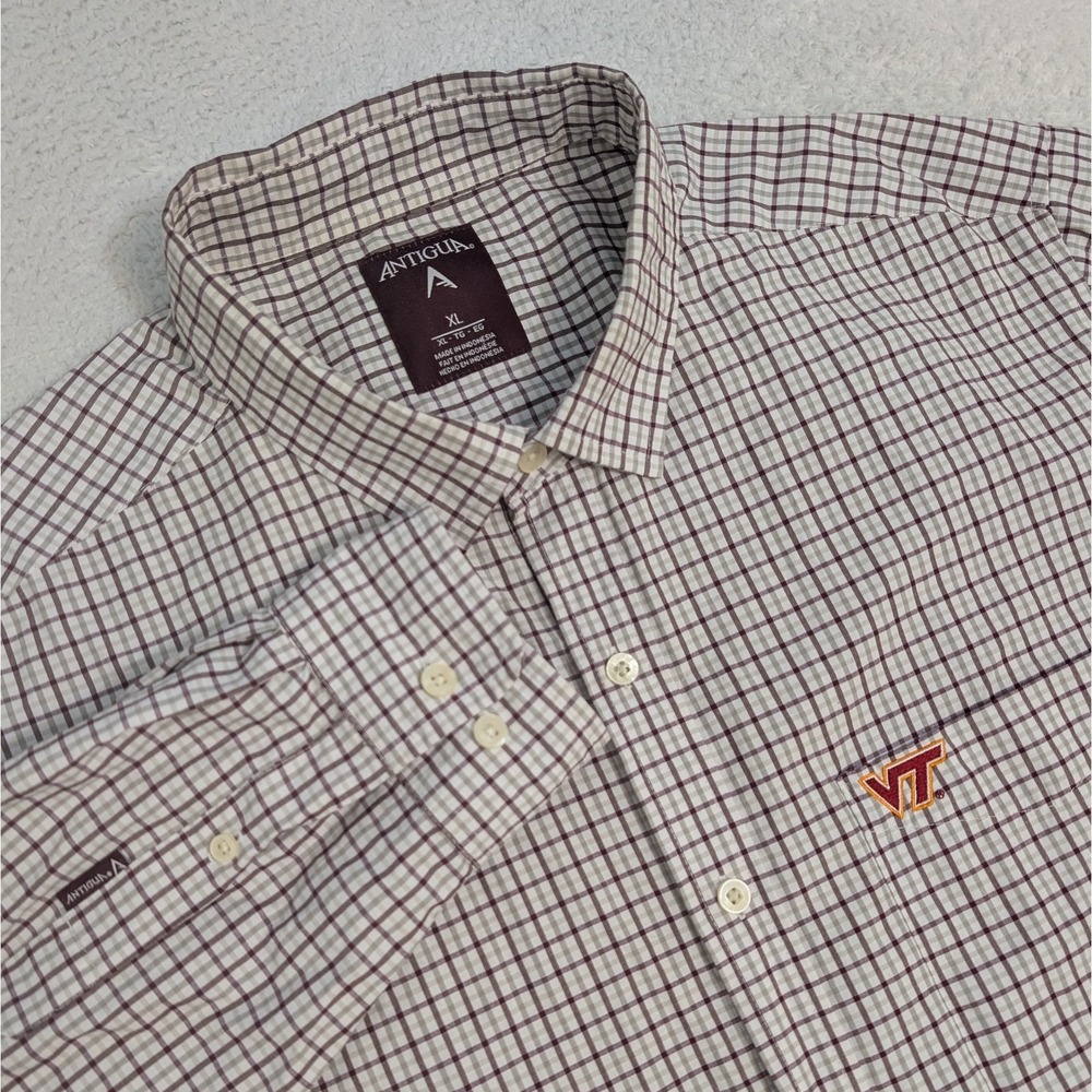 Virginia Tech Men's XL Antigua Lightweight Long Sleeve Button Up Burgundy White